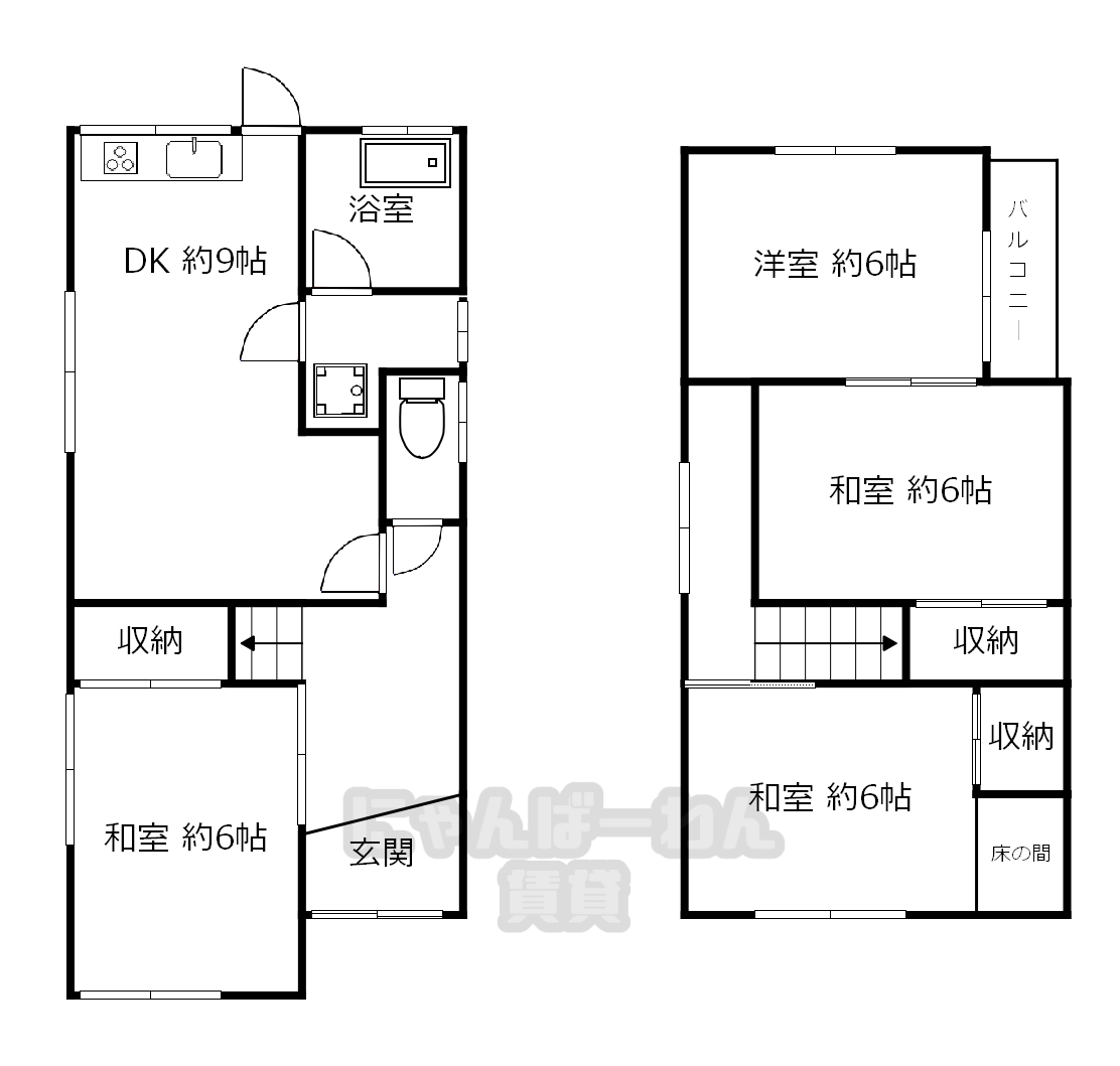 八幡市橋本糸ケ上50-4の戸建て　4 DKの間取り図