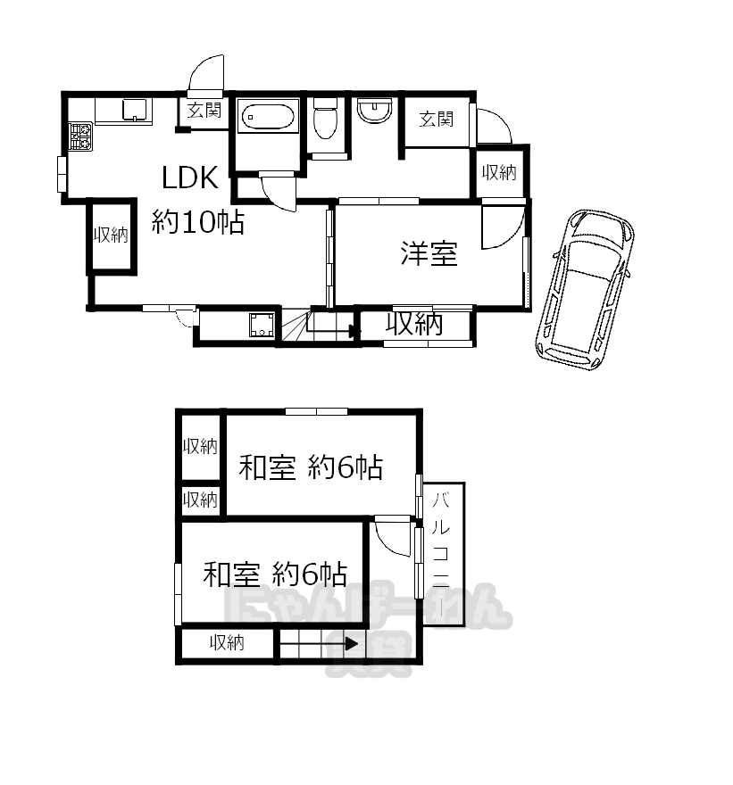 八幡市橋本栗ケ谷26-290の戸建て　3 LDKの間取り図