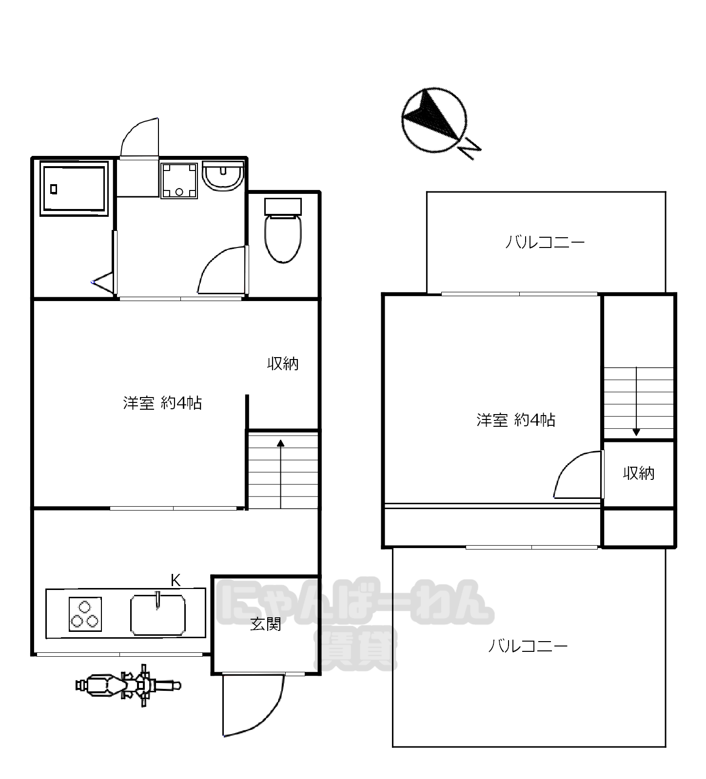宇治市小倉町南堀池60-18の戸建て2 Kの間取り図