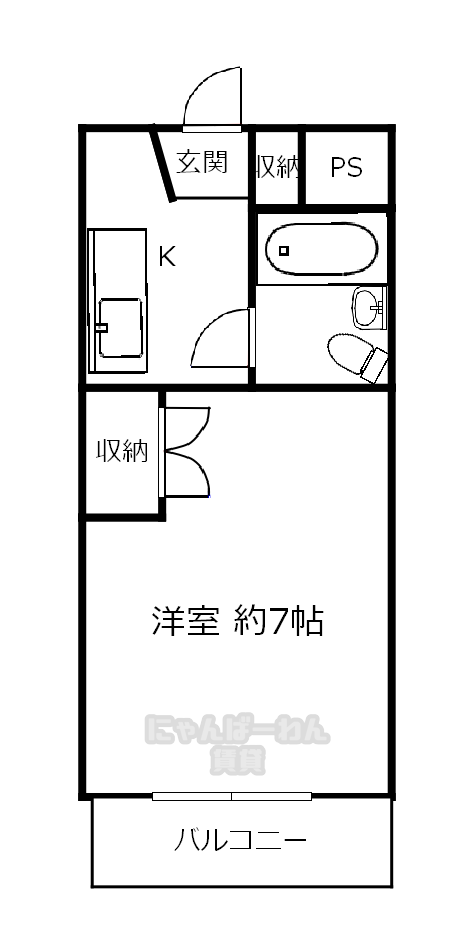 城陽市枇杷庄出羽1-1の賃貸マンション「リアライズ富野荘」1 Kの間取り図