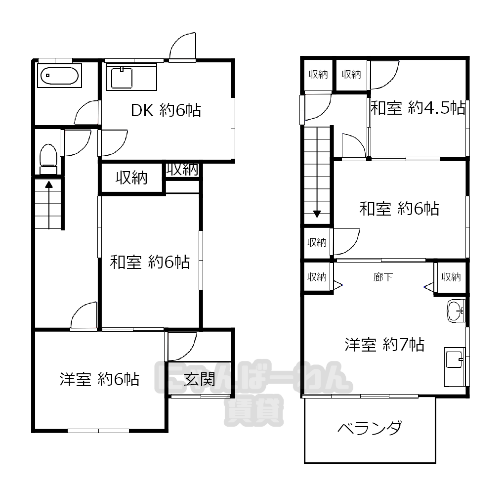 八幡市橋本堂ケ原33-9の戸建て5 DKの間取り図