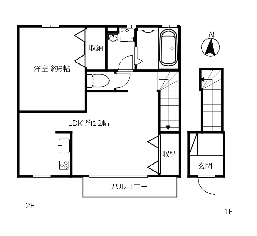 宇治市木幡南山12-79の賃貸マンション「D-room宇治南山」1 LDKの間取り図