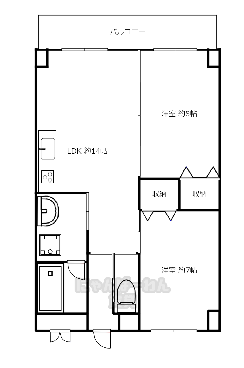 宇治市莵道田中17の賃貸マンション「悠明館」2 LDKの間取り図