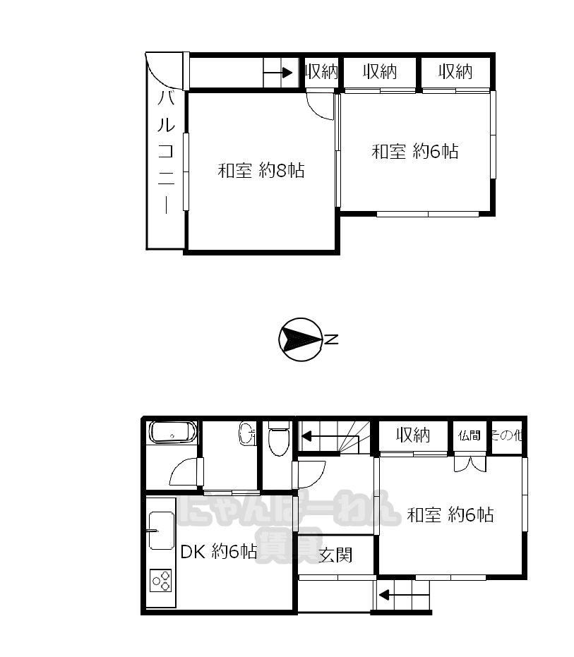 城陽市枇杷庄大堀42-21の戸建て3 DKの間取り図