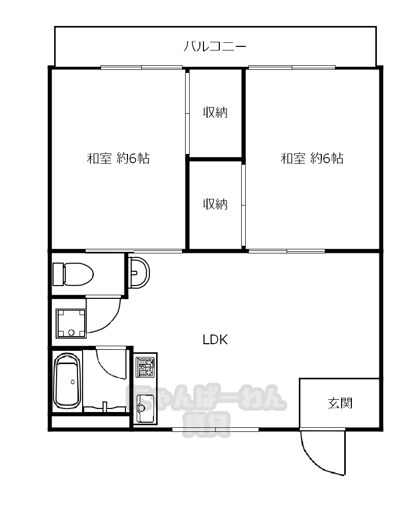 宇治市槇島町落合90-2の賃貸マンション「エバー・グリーン宇治弐番館」2 DKの間取り図