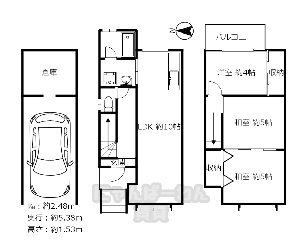 京都市山科区西野様子見町45-2の戸建て3 LDKの間取り図