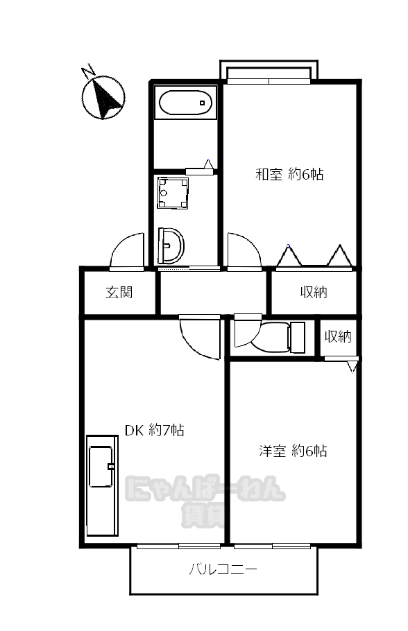 久世郡久御山町佐山双置27-2の賃貸マンション「ヴァンヴェール」2 DKの間取り図