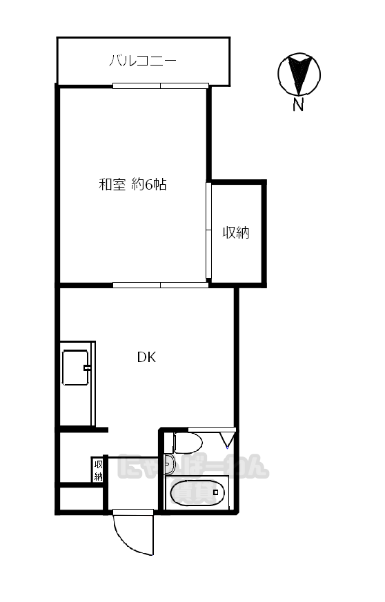 宇治市五ケ庄一里塚1-75の賃貸マンション「ハイツ奥田」1 DKの間取り図