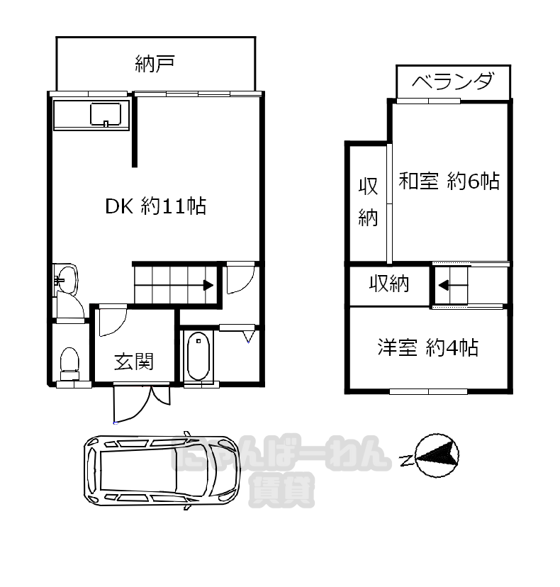 宇治市五ケ庄新開14-31の戸建て2 DKの間取り図